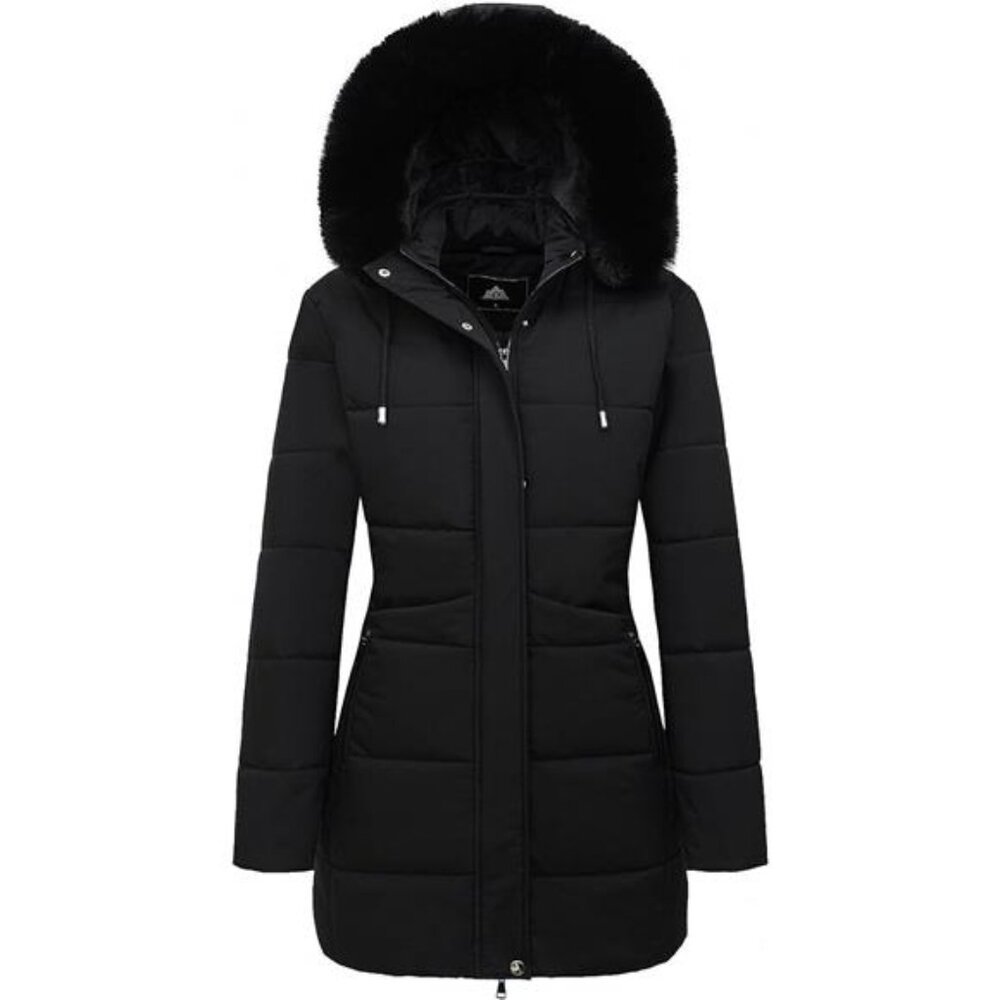 Women's Winter Puffer Coat Thicken Fleece Lined Down Jacket Waterproof Faux Fur